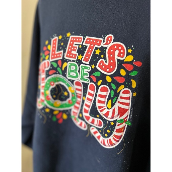 Lets Be Jolly Plus Size 3XL‎ Christmas Sweatshirt Blue Crew Neck Gildan - Picture 3 of 6